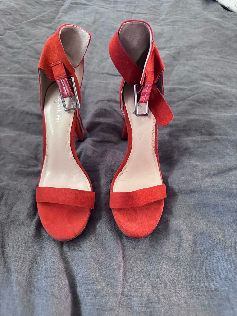 Calvin Klein Orange Suede Platform Sandals, Size 7